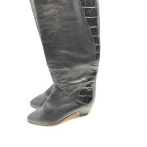 Mario Italy 37 Black Leather Crocodile Knee Boots